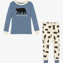Little Blue House by Hatley Boys Blue & Ivory Cotton Bear Pyjamas Sale