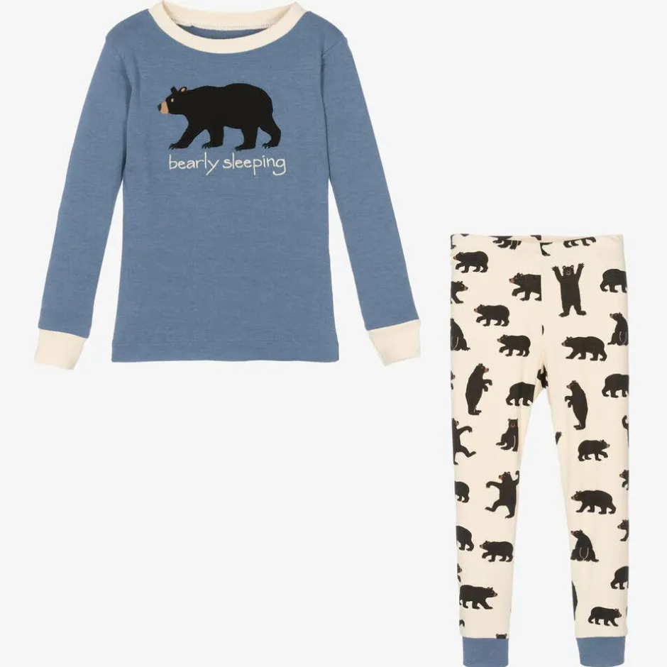 Little Blue House by Hatley Boys Blue & Ivory Cotton Bear Pyjamas Sale