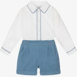 Rachel Riley Boys Blue & Ivory Cotton Buster Suit Best