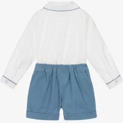 Rachel Riley Boys Blue & Ivory Cotton Buster Suit Best