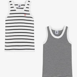 Petit Bateau Boys Blue & White Cotton Vests (2 Pack) Best
