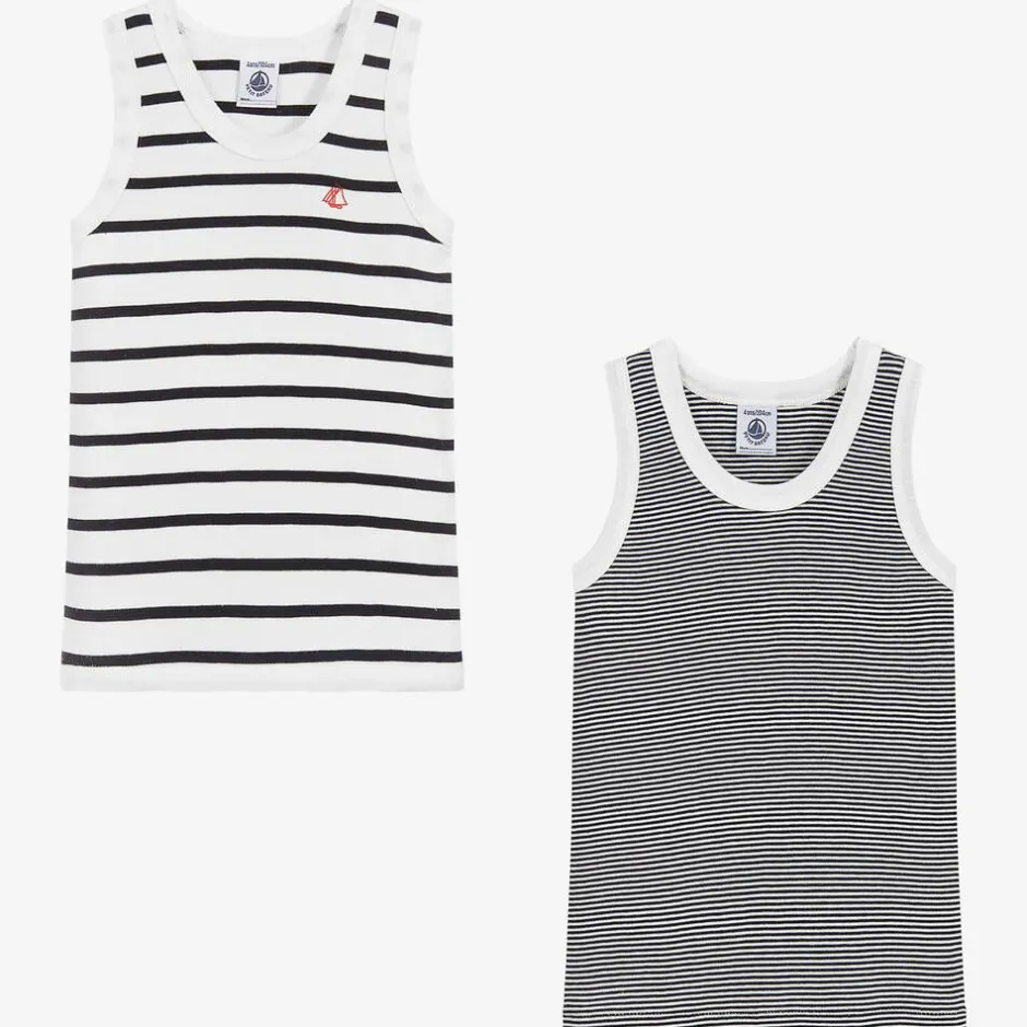 Petit Bateau Boys Blue & White Cotton Vests (2 Pack) Best