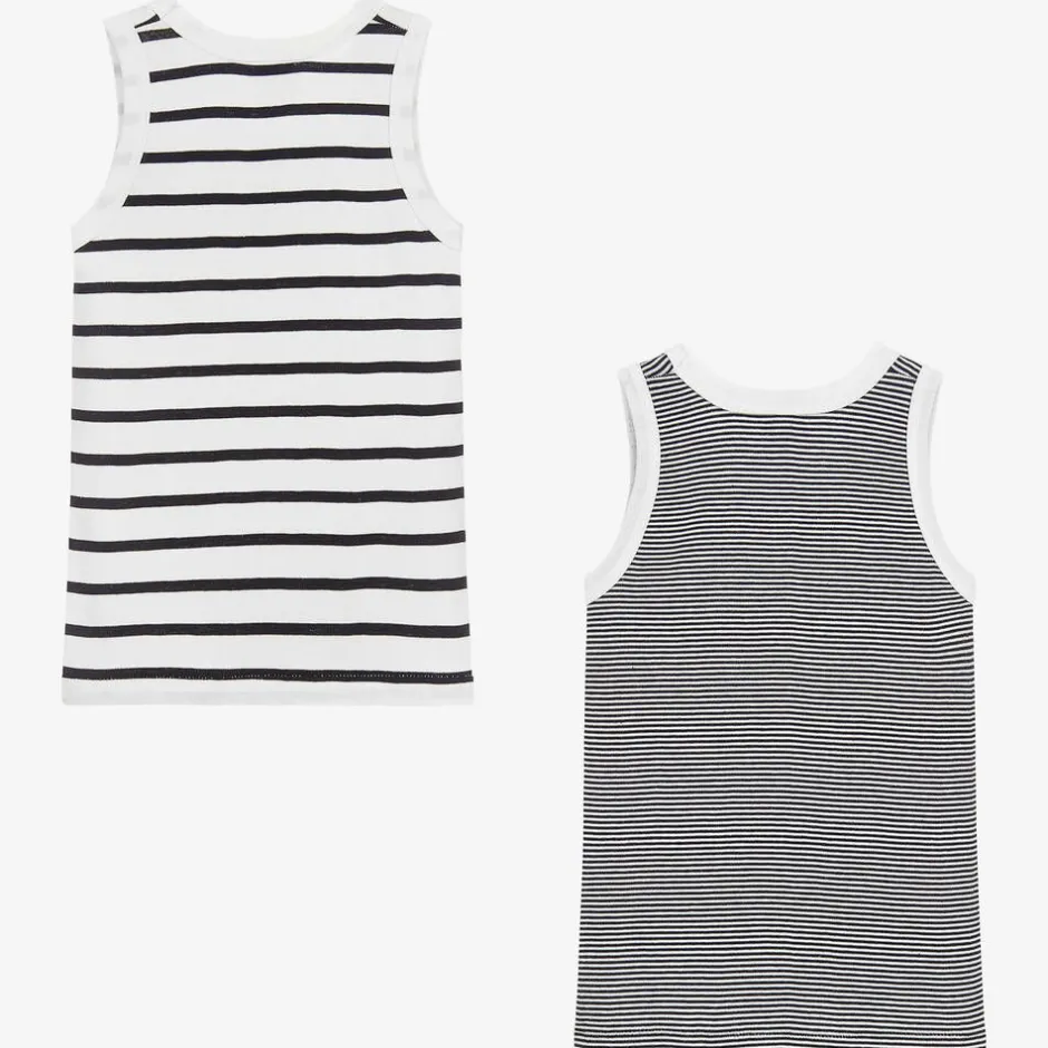 Petit Bateau Boys Blue & White Cotton Vests (2 Pack) Best