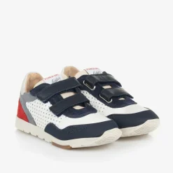 Pom dApi Boys Blue & White Leather Trainers Outlet