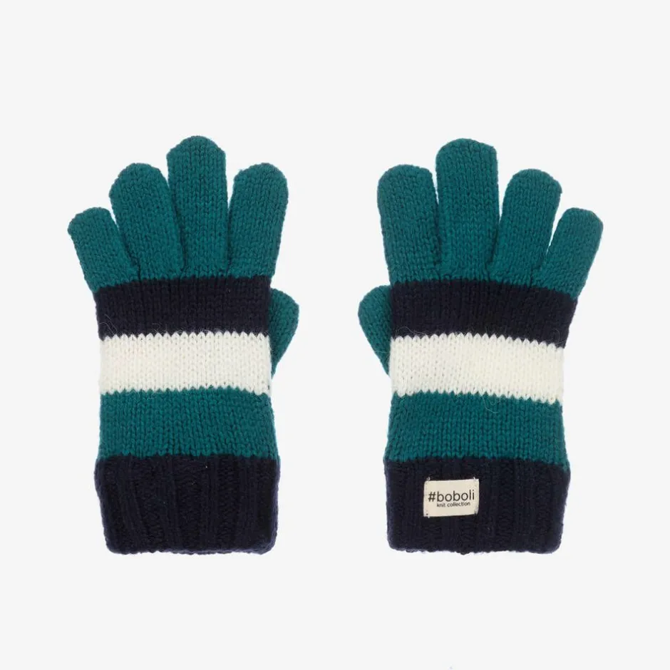 Boboli Boys Blue & White Striped Knitted Gloves Hot