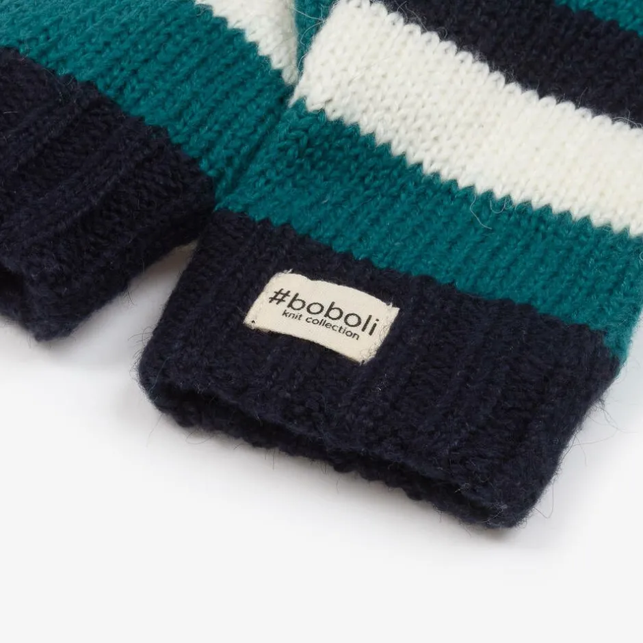 Boboli Boys Blue & White Striped Knitted Gloves Hot