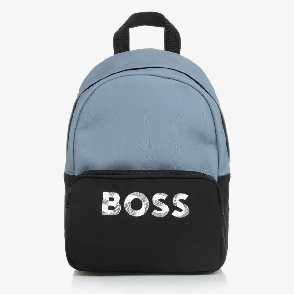 BOSS Boys Blue & Black Canvas Backpack (33cm) New