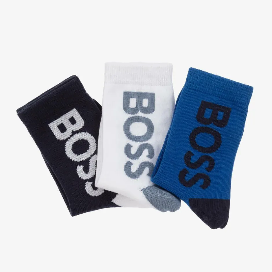 BOSS Boys Blue Ankle Socks (3 Pack) Outlet