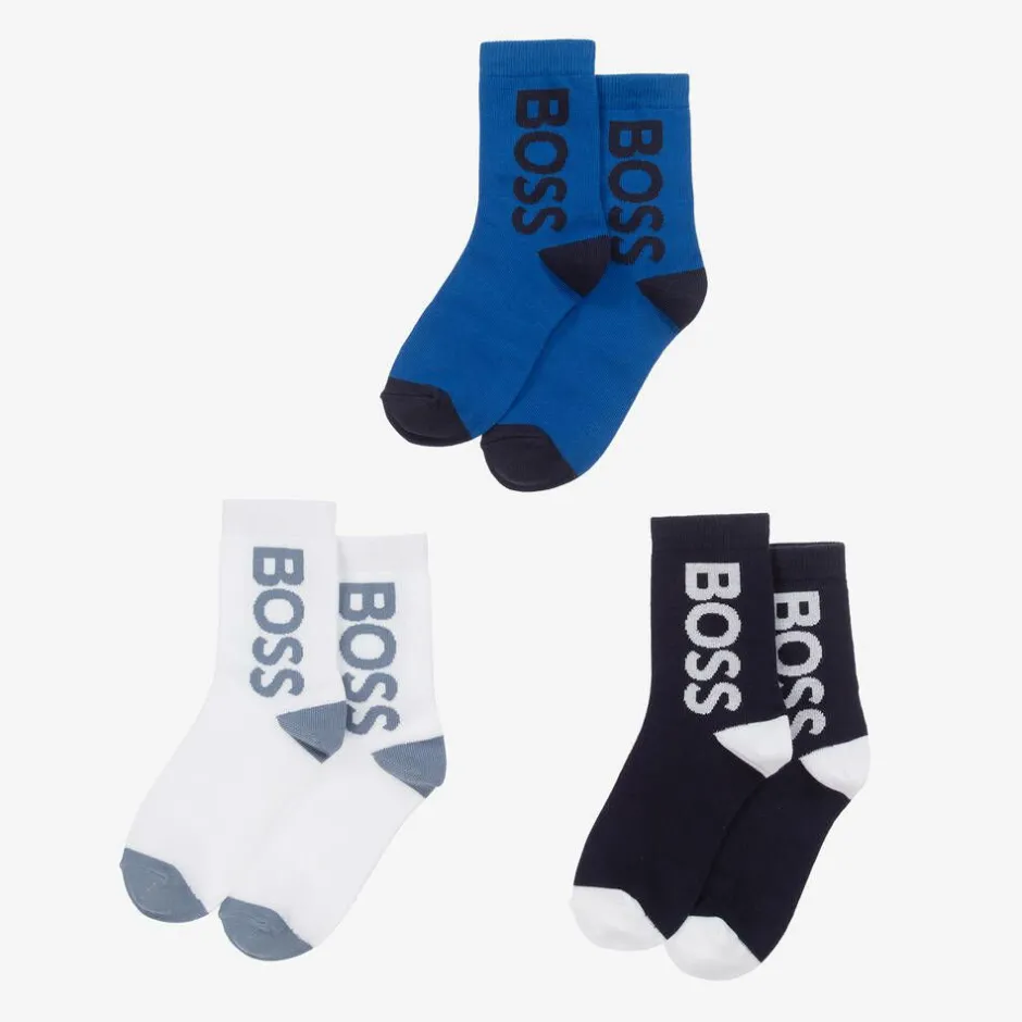 BOSS Boys Blue Ankle Socks (3 Pack) Outlet