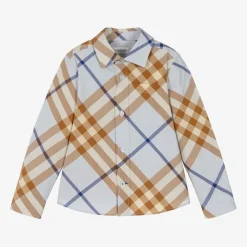 Burberry Boys Blue Check Cotton Shirt SlateBlue Outlet
