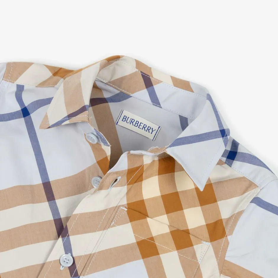 Burberry Boys Blue Check Cotton Shirt SlateBlue Outlet