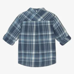 Guess Boys Blue Check Cotton Twill Shirt Discount