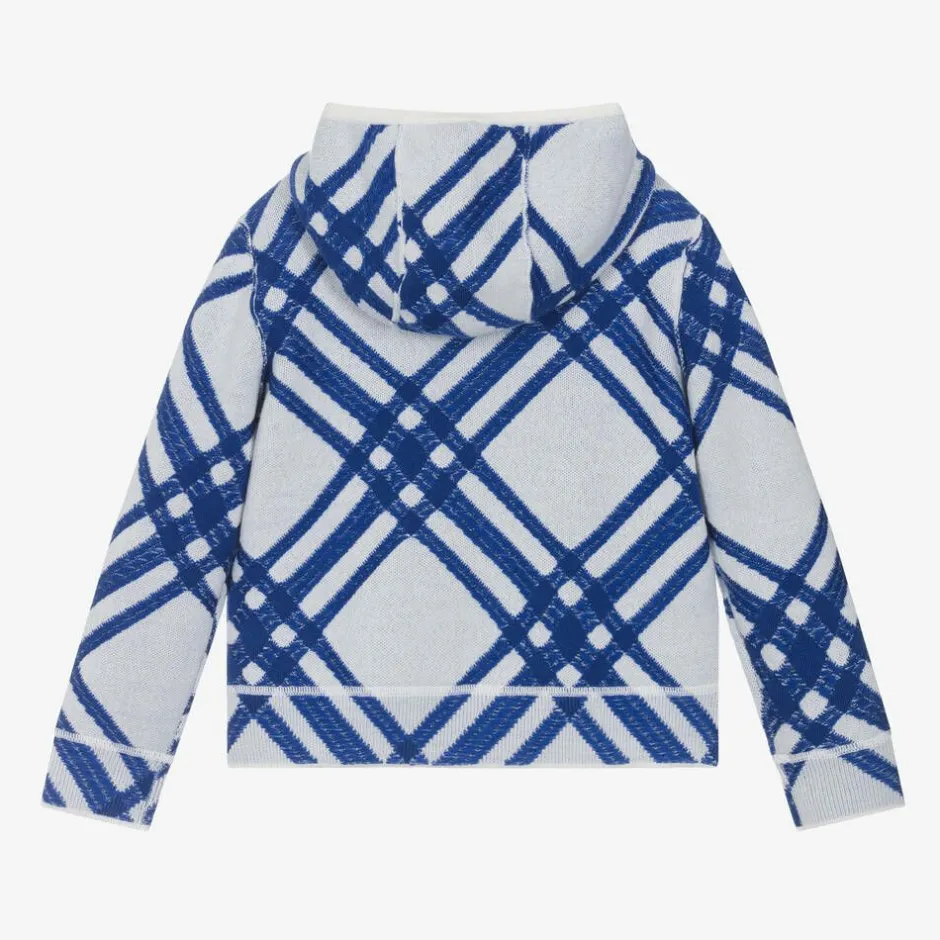 Burberry Boys Blue Check Wool Zip-Up Hoodie SaltCheck Clearance