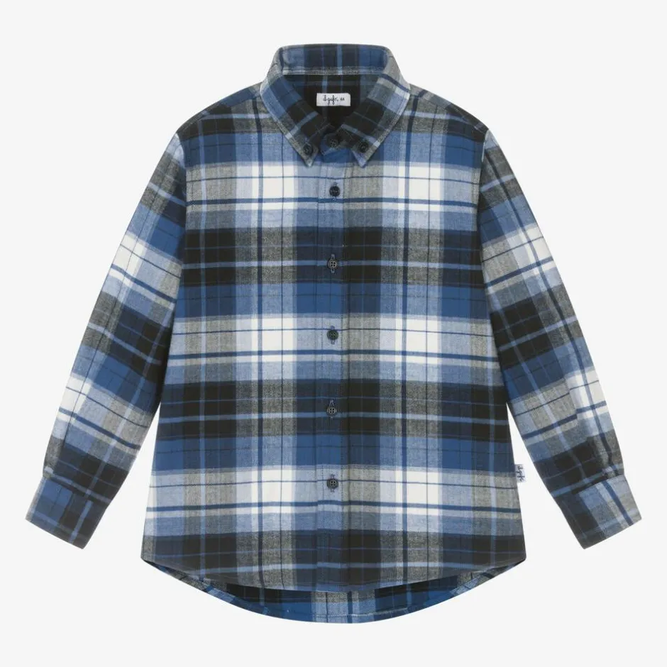 Il Gufo Boys Blue Checked Cotton Shirt Outlet