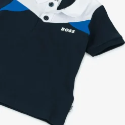 BOSS Boys Blue Colourblock Cotton Polo Shirt Clearance