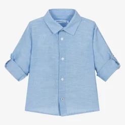 Mayoral Boys Blue Cotton & Linen Shirt Clearance