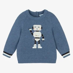 Mayoral Boys Blue Cotton & Wool Knit Robot Sweater