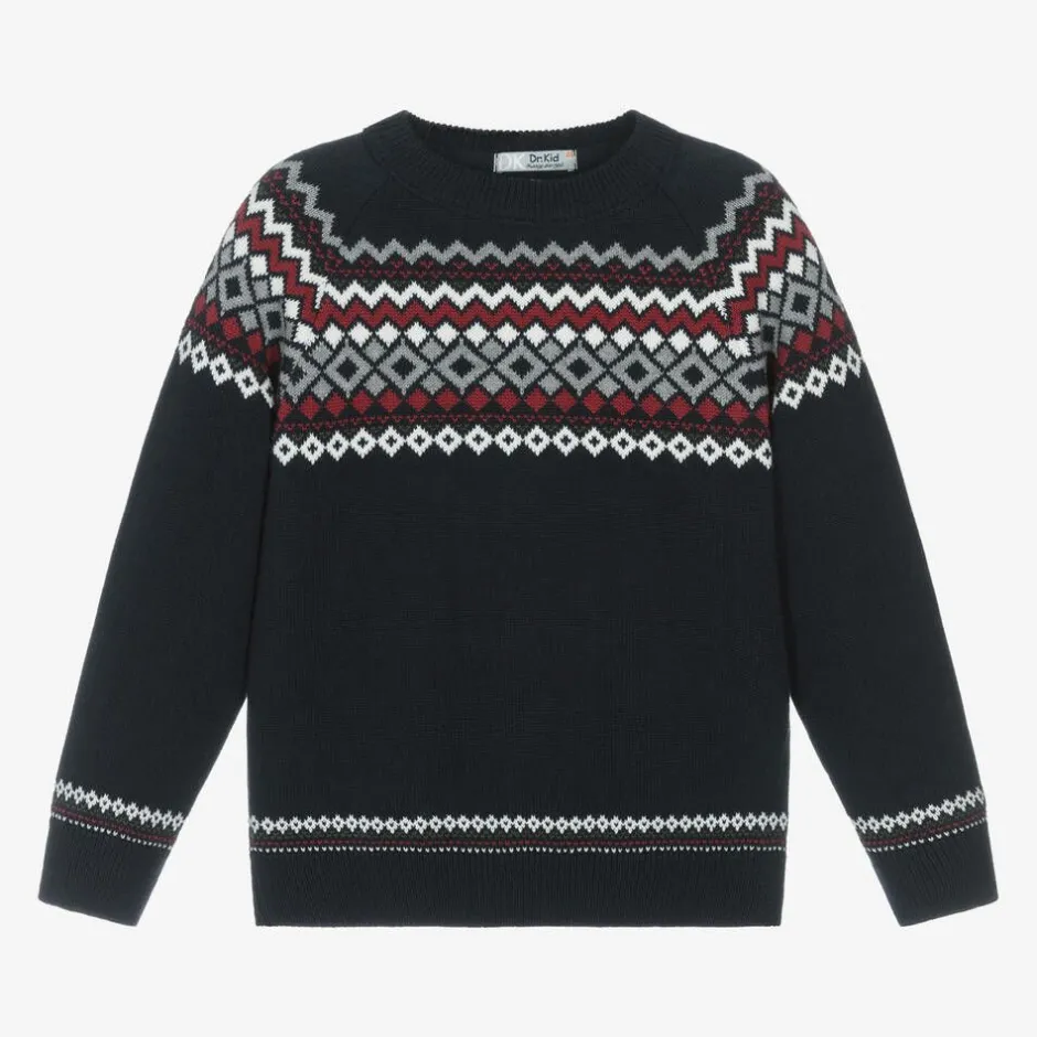 Dr. Kid Boys Blue Cotton & Wool Knit Sweater New