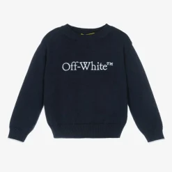 Off-White Boys Blue Cotton & Wool Sweater Discount