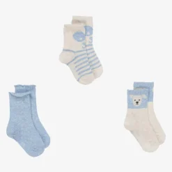 Mayoral Boys Blue Cotton Bear Socks (3 Pack)