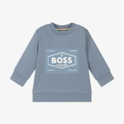 BOSS Boys Blue Cotton 1977 Logo Sweatshirt Outlet