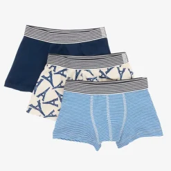 Petit Bateau Boys Blue Cotton Boxer Shorts (3 Pack) Sale