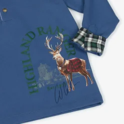 Lapin House Boys Blue Cotton Deer Print Polo Shirt Hot