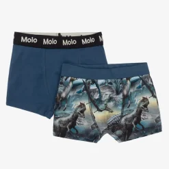 Molo Boys Blue Cotton Dinosaur Boxers (2 Pack) Online