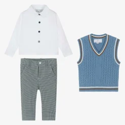 Beau KiD Boys Blue Cotton Dogtooth Trouser Set Online
