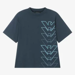 Emporio Armani Boys Blue Cotton Eagle Logo T-Shirt