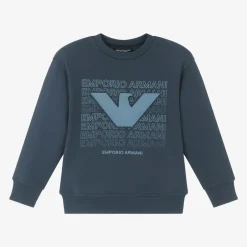 Emporio Armani Boys Blue Cotton Eagle Logo Sweatshirt Outlet