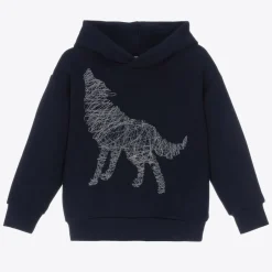 Il Gufo Boys Blue Cotton Embroidered Wolf Hoodie Discount