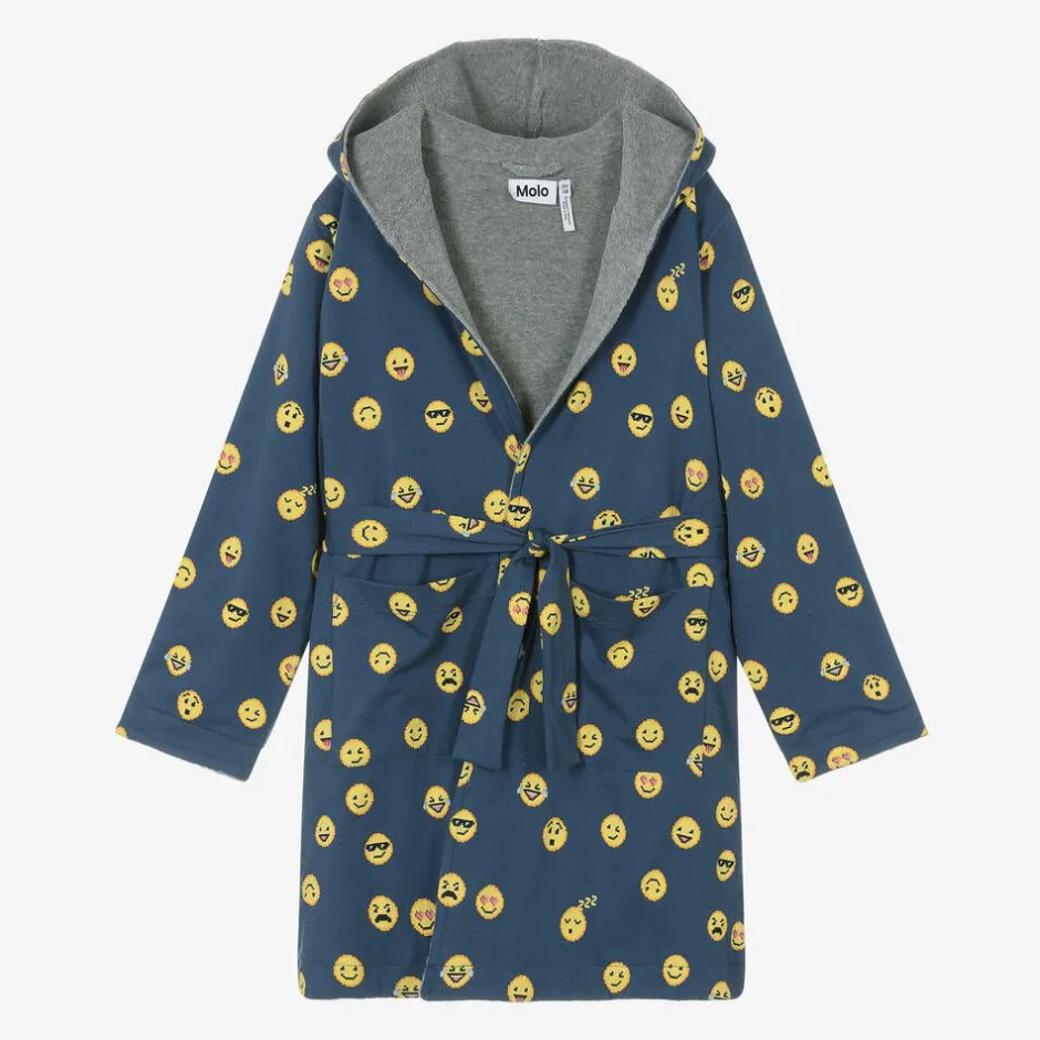 Molo Boys Blue Cotton Emoji Dressing Gown New