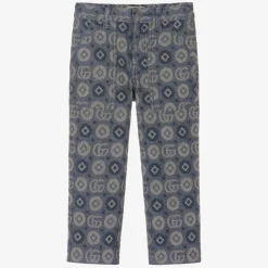 Gucci Boys Blue Cotton Jacquard Logo Trousers