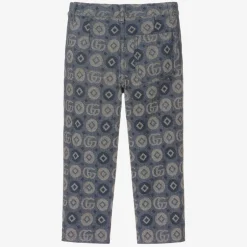 Gucci Boys Blue Cotton Jacquard Logo Trousers