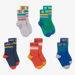 Frugi Boys Blue Cotton Knit Socks (5 Pack) Best