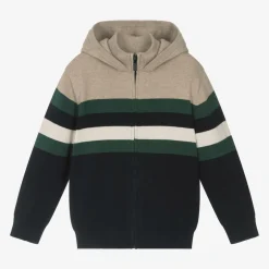 Mayoral Boys Blue Cotton Knit Striped Zip-Up Top Clearance