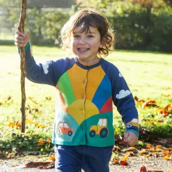 Frugi Boys Blue Cotton Knit Sunrise Cardigan Sale