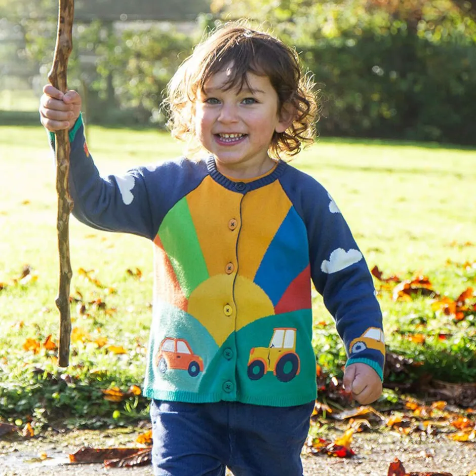 Frugi Boys Blue Cotton Knit Sunrise Cardigan Sale