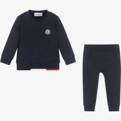 Moncler Enfant Boys Blue Cotton Logo Tracksuit New