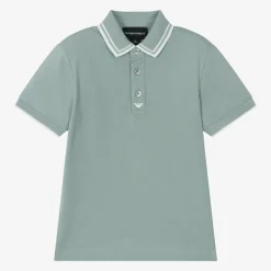 Emporio Armani Boys Blue Cotton Piqué Polo Top Outlet