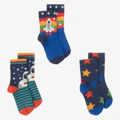Frugi Boys Blue Cotton Space Socks (3 Pack) Outlet