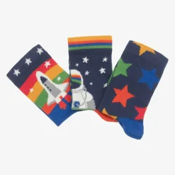 Frugi Boys Blue Cotton Space Socks (3 Pack) Outlet