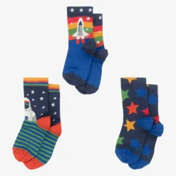 Frugi Boys Blue Cotton Space Socks (3 Pack) Outlet