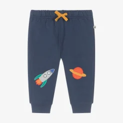 Frugi Boys Blue Cotton Space-Patch Joggers Outlet