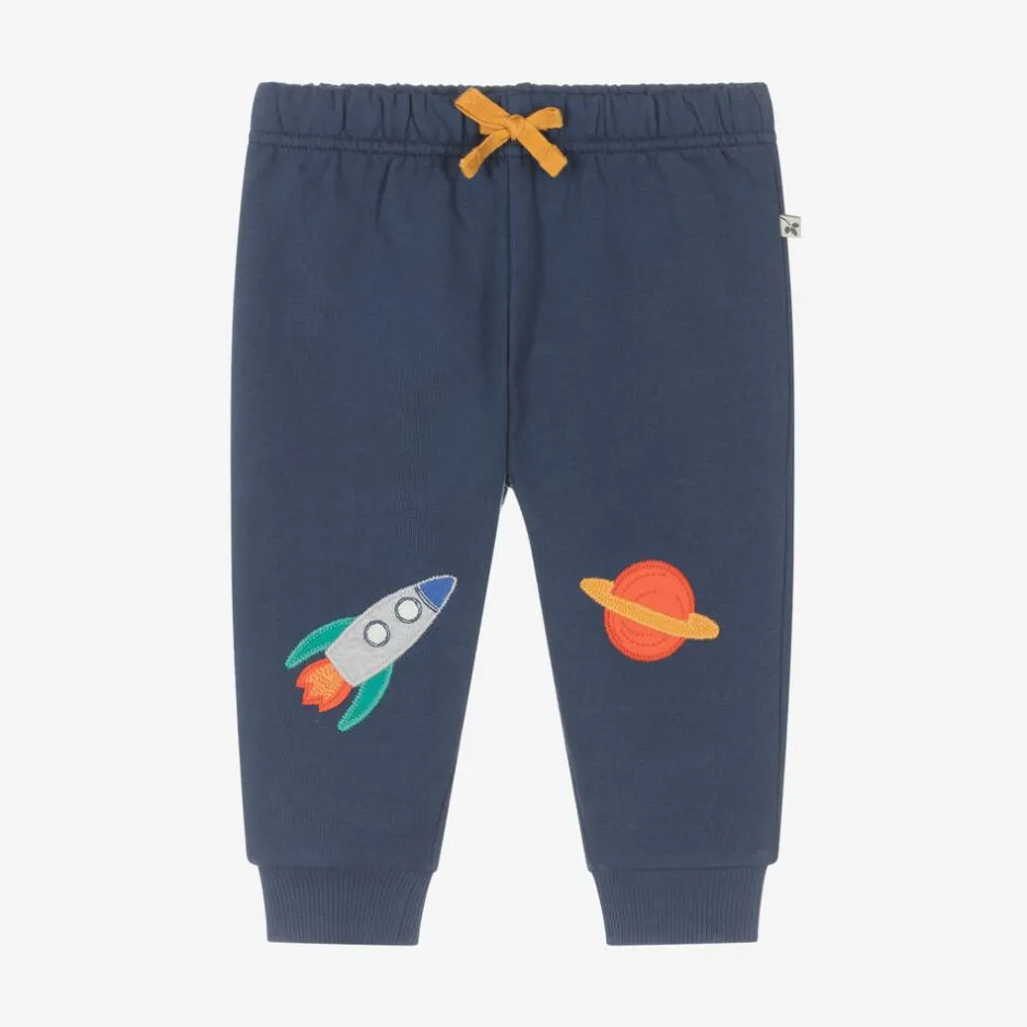 Frugi Boys Blue Cotton Space-Patch Joggers Outlet