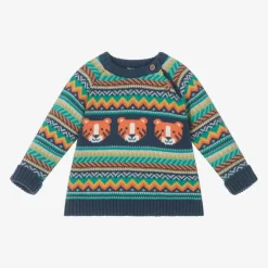 Frugi Boys Blue Cotton Tiger Fair Isle Sweater Clearance