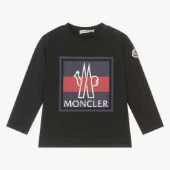 Moncler Enfant Boys Blue Cotton Tricolour Logo Top New