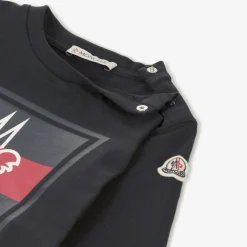 Moncler Enfant Boys Blue Cotton Tricolour Logo Top New