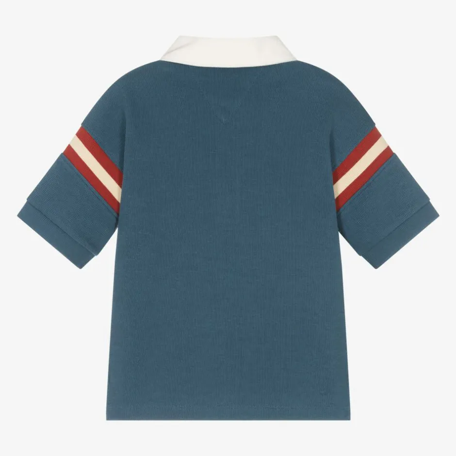Tommy Hilfiger Boys Blue Cotton Varsity Logo Rugby Shirt Hot
